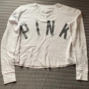 PINK Light Grey Waffle Long Sleeve Top